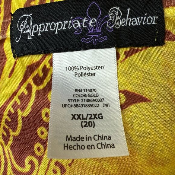 Appropriate Behavior Gold Paisley Satin Blouse XXL 20 Flutter Sleeve Bold Top - Picture 3 of 7